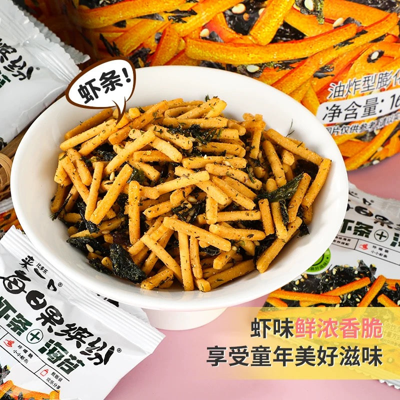 Snack croccante di gamberi e alghe
