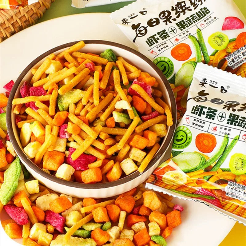 Frutta croccante e stick di gamberi