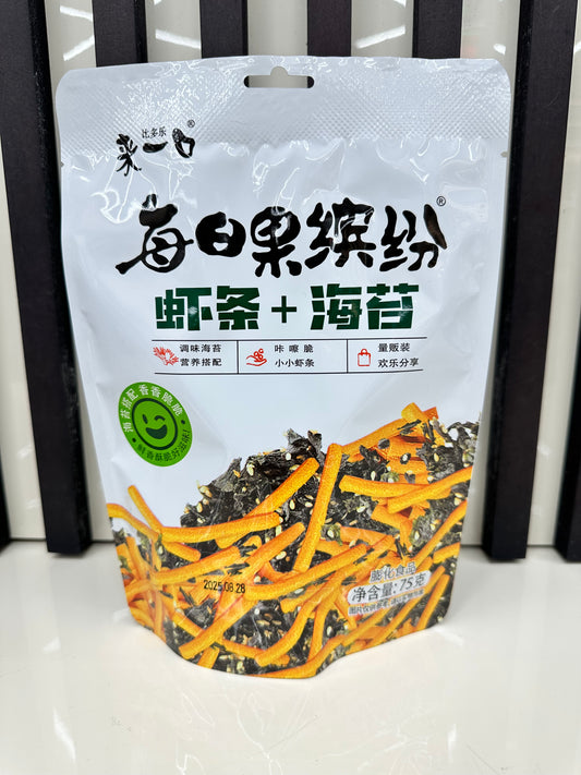 Snack croccante di gamberi e alghe