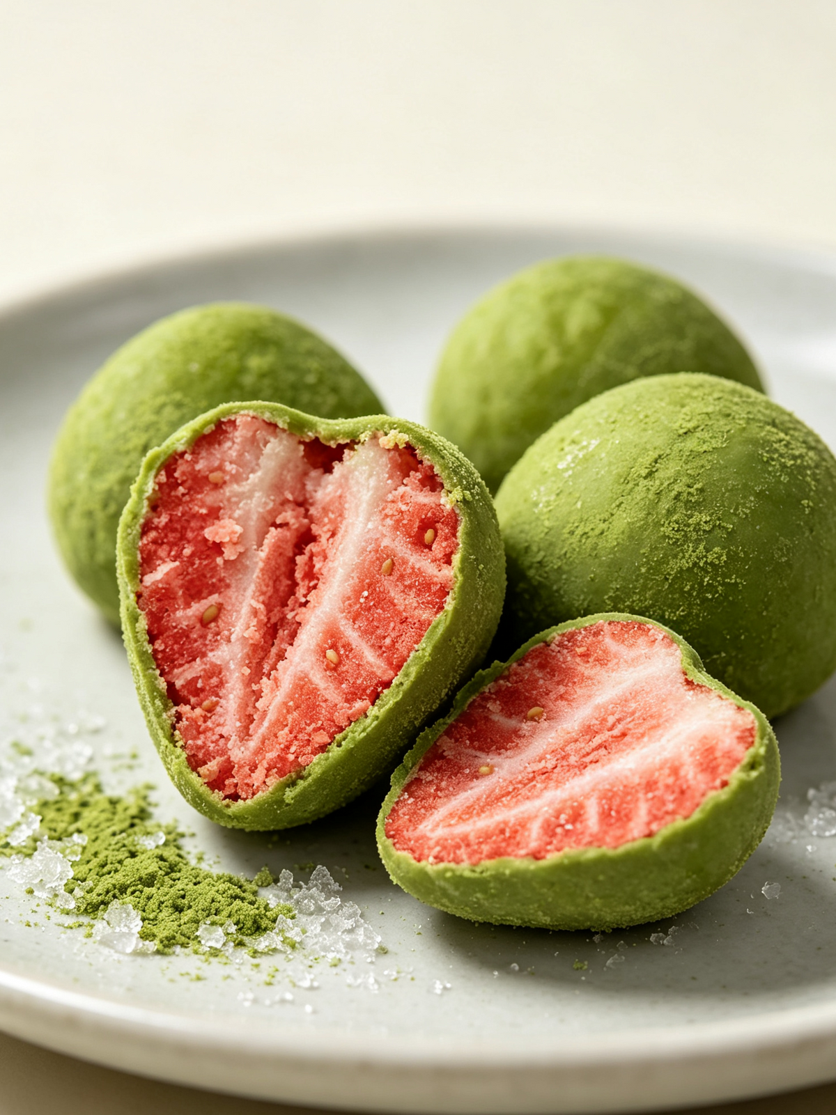 Fragola liofilizzato ricoperto di matcha