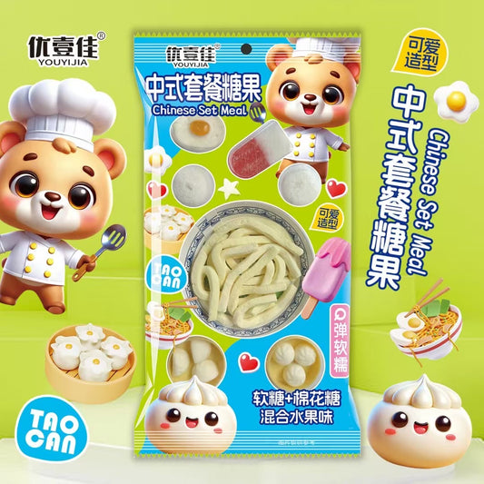 Caramelle a forma di Bao zi, ramen e ravioli